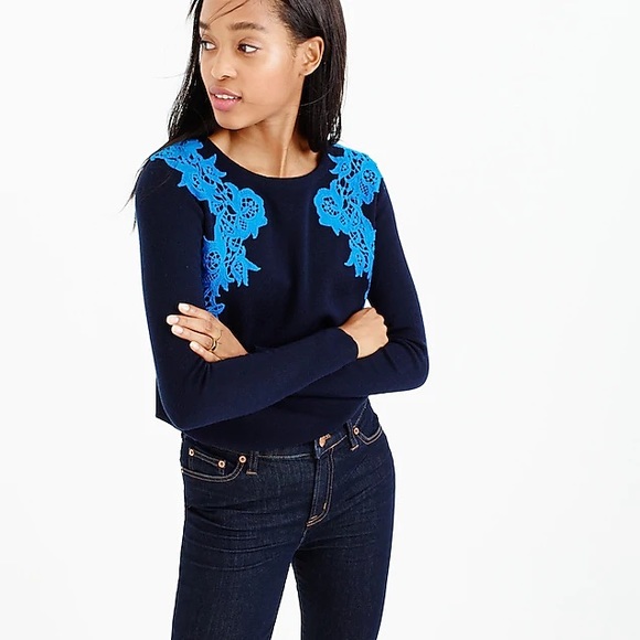 J. Crew Sweaters - J.Crew lace crochet appliqué sweater EUC